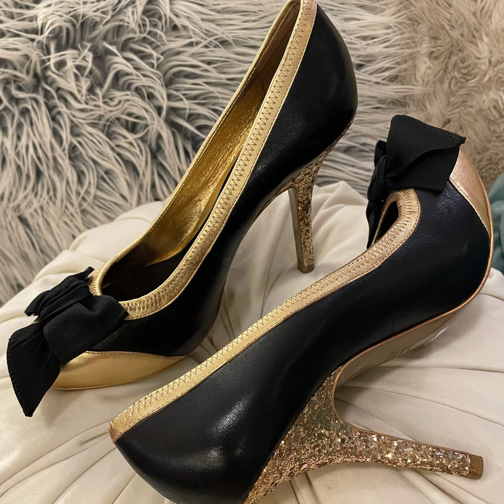 Amazon.com | FSJ Women Sexy Gold Chunky Heel Pointed Toe Block High Heel  Pumps Slip On Elegant Wedding Party Shoes Size 4 Black | Shoes