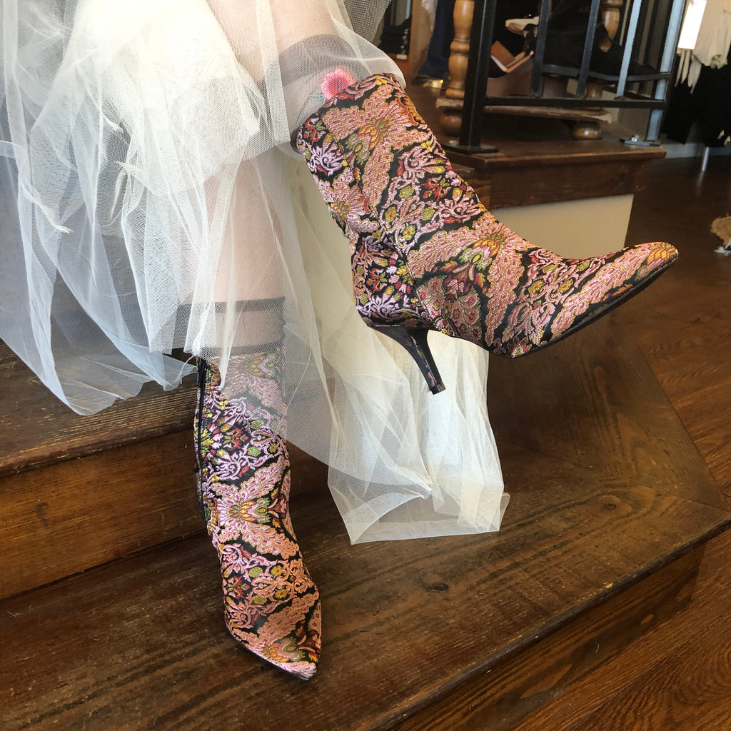 multicolored floral booties